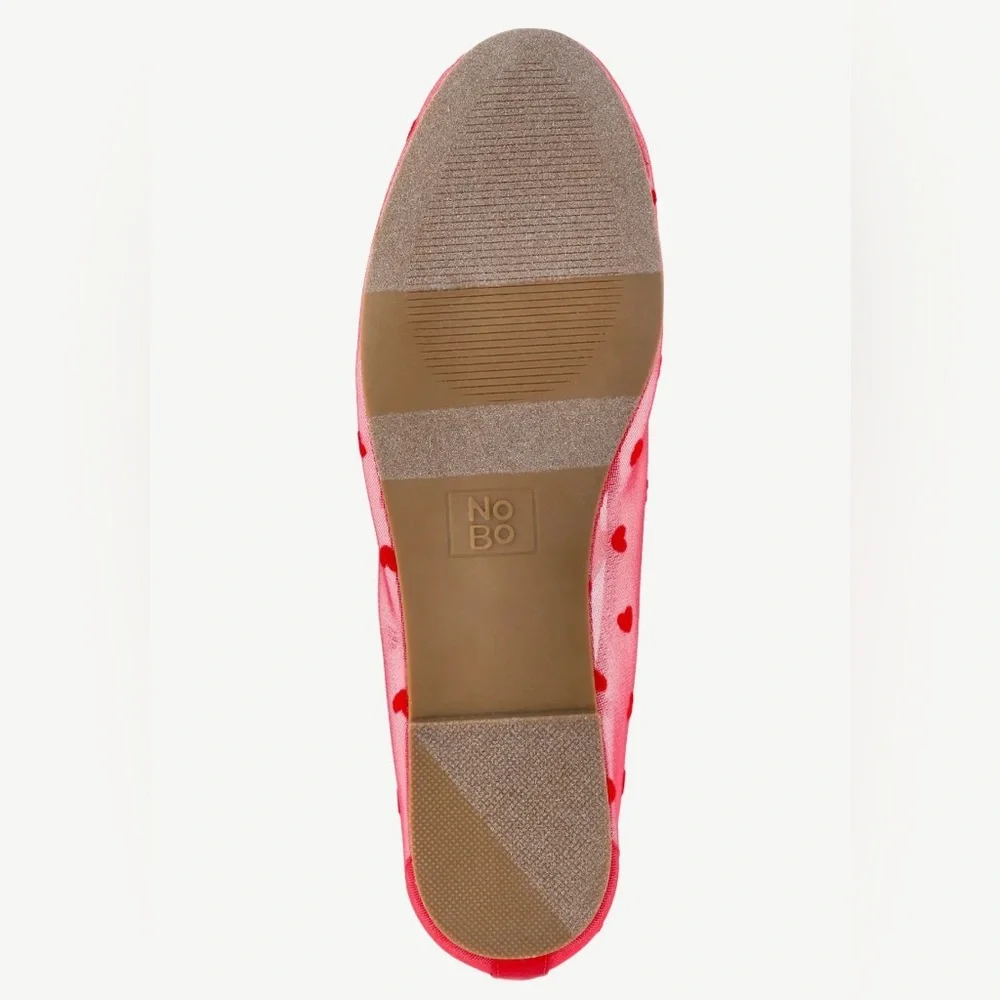 NWOT No Boundaries Mesh Ballet Flats Red Heart Print SlipOn Shoes Womens Size 10